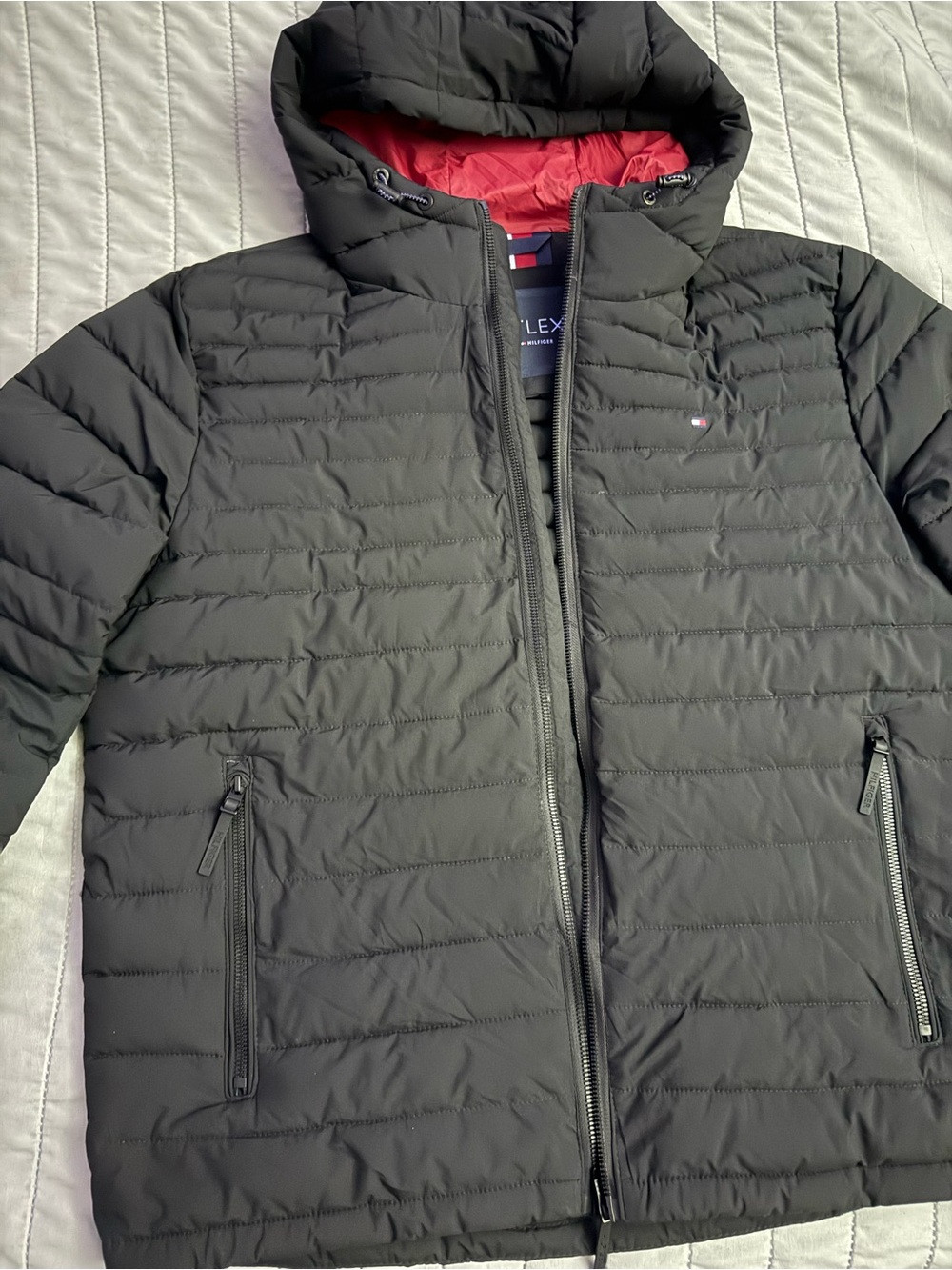 Tommy Hilfiger THFLEX Men’s Packable Hooded Jacket Black Large NWT